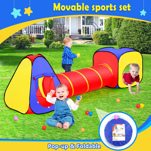 Kids Play Tent with Ball Pit, Crawl Tunnel, and Castle Tent, Pop Up Playhouse for Boys and Girls Indoor and Outdoor