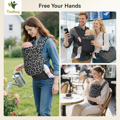 (744 lbs) Tivellary Reversible Baby Carrier Black Solid & Leopard Print; Lightweight & Breathable Lyocell Fabric;