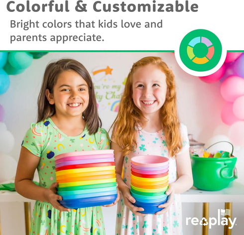 Re-Play 12 Oz. Toddler Bowls for Snack and Everyday Dining - Set of 3, Dishwasher & Microwave Safe - Aqua Asst. Plus