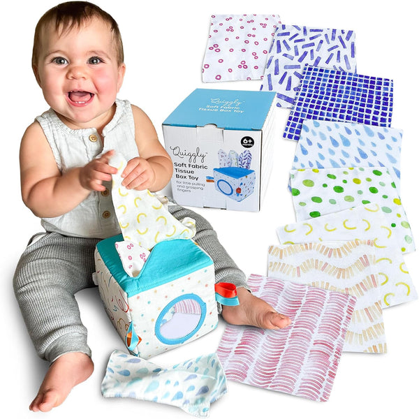 Quiggly Soft Fabric Tissue Box Toy for Babies- Montessori Sensory Development Toy