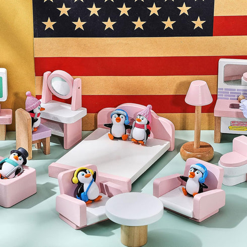 Cute Penguin Characters Collection Playset, Mini Cartoon Penguin Figurines, Cake Decoration for Boys Girls Birthday