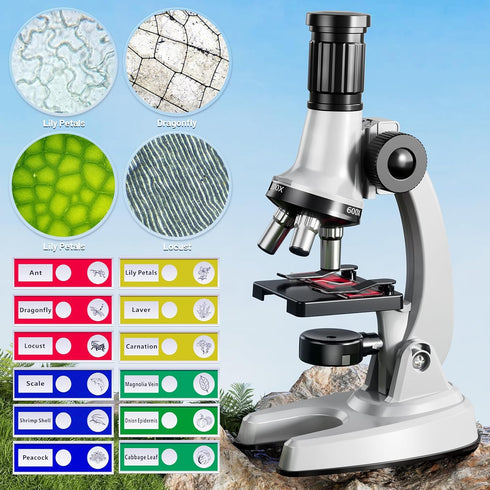 Xelabrion 67 100X-1200X 3-5 5-7 8-12 Microscope for Kids, Pcs Kids Microscope Science Kit with Microscope, Slides