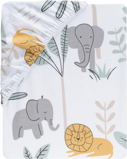 100% Lambs & Ivy Jungle Adventure Cotton Baby/Toddler Fitted Crib Sheet - White