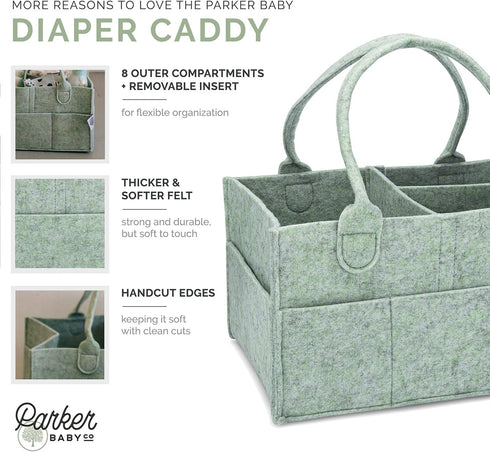 Parker Baby Diaper Caddy and Nursery Storage Bin - Removable Organizer Insert, Multi-Purpose Baby Essentials, Sage Green