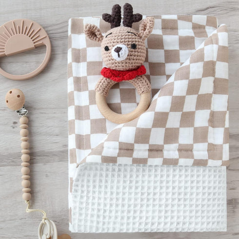 2 LifeTree Waffle Baby Blankets, Muslin Checkered Swaddle Blankets for Boys Girls, Layers Crib Stroller Blanket