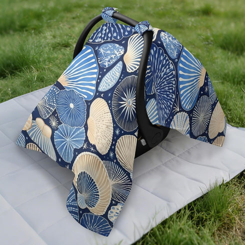 Dalzium Blue Seashell Car Seat Cover Baby, Carseat Canopy Cover for Girl Boy, Breathable Baby Carrier Cover Stroller