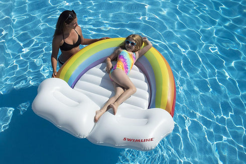 SWIMLINE Swimming 68" Inflatable Pool Float Ride-On Mattress Lounger Raft Fun Poolside Relaxation for Crew, Rainbow