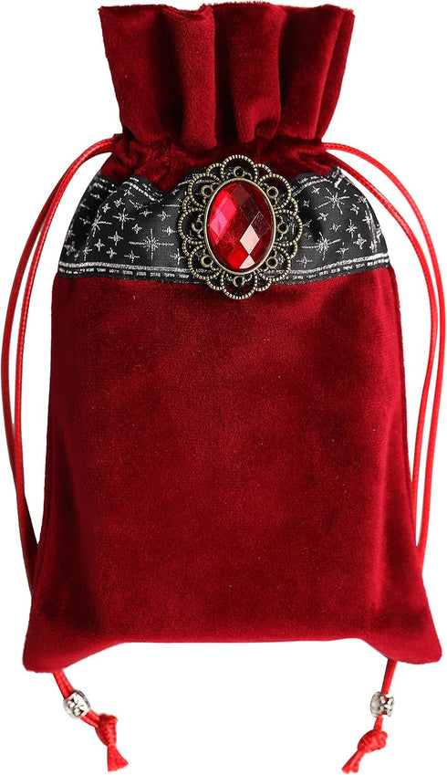 Altar Tarot Table Cloth, 25.6 x 25.6 Inch Velvet with Tarot Cards Bag Pouch (Red with Silver Lace)