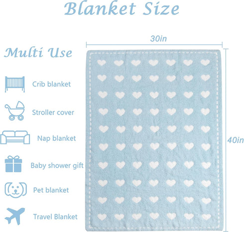 Kid Nation Super Soft Baby Blanket, Heart Design in Blue, 30 x 40 inch