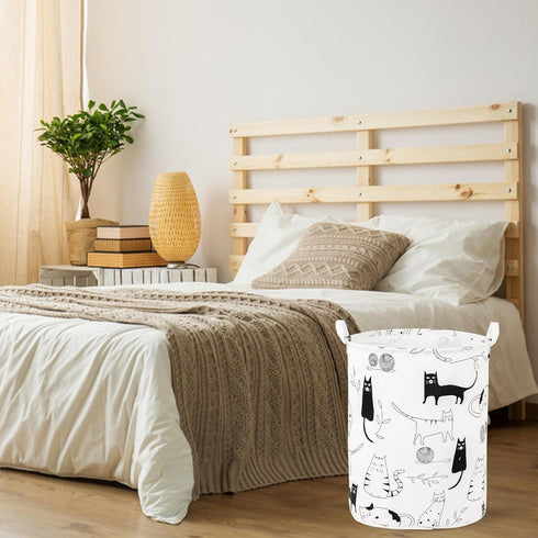 Foldable Baby Laundry Basket Hamper for Nursery, Portable Tall Collapsible Organizer with Handles (Animal Cats)