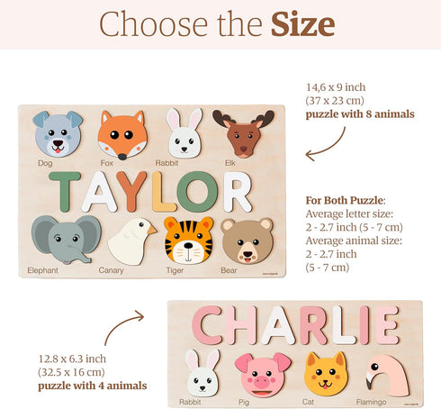 1-3 12 1st Zuzu Puzzle Personalized Name Puzzle for Toddlers | Safari, Farm & Themes | Handmade Wooden Montessori Toy