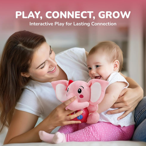 STEAM Life Musical Toys Gift for Baby Newborn 0-6 Month Infant, Plush Elephant in Pink