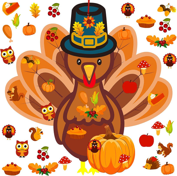 37 Pieces Fall Thanksgiving Felt Craft Kit, DIY Turkey Pumpkin Set with Detachable Maple Leaves