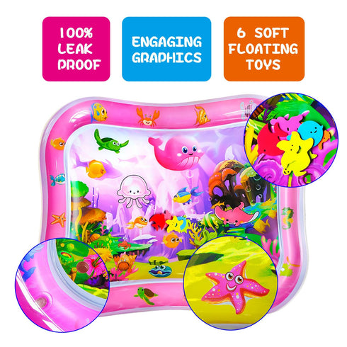 Extra Big Infant Toys, Baby Pink Water Play Mat, Tummy Time Toys, Fun Early Development Activity Play Center (39.5x31.5