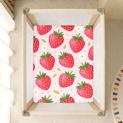 CZXW 52" 28" Cute Strawberry and Daisy Crib Sheets Fitted x Natural Cotton Soft & Breathable for Baby Crib Mattress