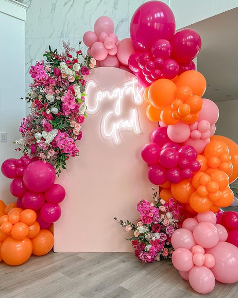 60PCS 12 inch Kelfara Pink and Orange Balloons Orange Hot Pink Light Pink Latex Balloons with Ribbons for Birthday Baby