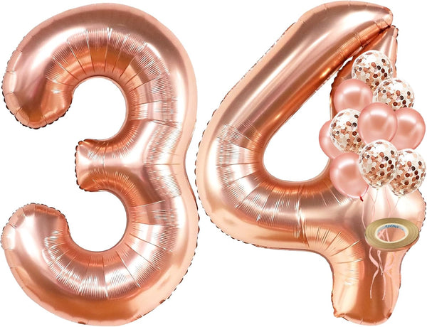 KatchOn Rose Gold 34 Balloon Set, 40 Inch, 34th Birthday Decorations for Women with Confetti Balloons