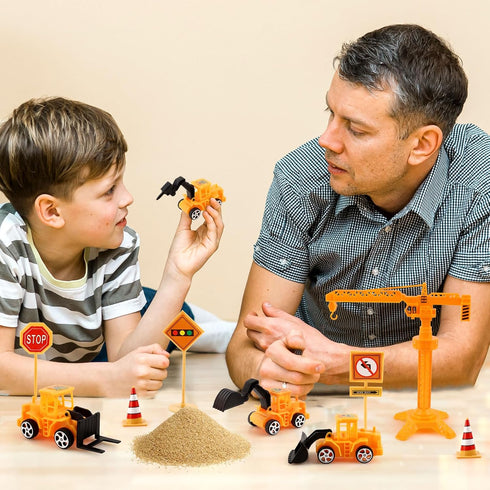 21PCS Set Construction Cake Toppers Truck Cake Decoration Excavator Tractor Tower Crane Cupcake Topper Traffic and Road