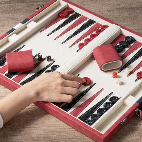 Lingle 15inch Backgammon Sets Backgammon Set for Adults, Classic Board Game with Folding Leather Case, Faux Leather
