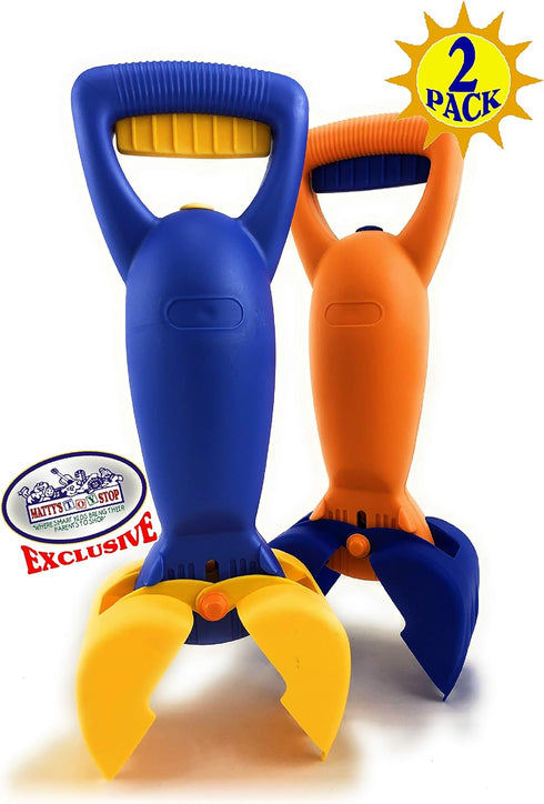 14.5" Set 2 Pack Matty's Toy Stop Plastic Sand Grabber Claw Scoops for Sand & Beach (Blue/Yellow & Orange/Blue) Gift