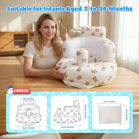 3 UNEEDE Inflatable Baby Seat for Months & Up, Infant Floor Chair for Sitting Up with Built in Air Pump, Lightweight