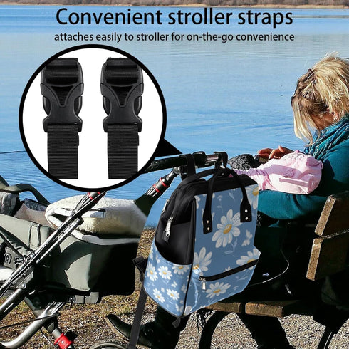 Hsnar Backpack Refreshing Daisy Flowers Waterproof Diaper Bag Large Capacity Baby Bag with Stroller Straps