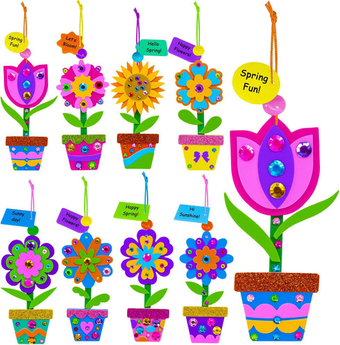 24 Sets Summer Winlyn Potted Flower Craft Kits DIY Potted Flower Ornaments Decorations Tulip Sunflower Foam Stickers