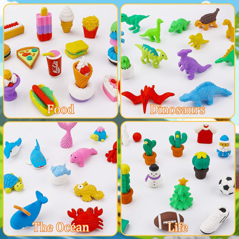 120Pcs Animal Erasers for Kids Desk, Bulk Pencil Erasers Dinosaur 3D Mini Erasers for Classroom Reward Party Favors