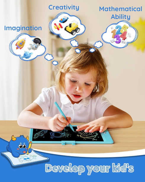 TEKFUN LCD Writing Tablet Doodle Board - 10inch Colorful Drawing Pad, Kids Travel Essentials, Toddler Toys for Ages 3-8