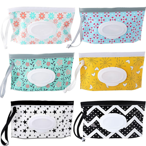 FEBSNOW 6 Pack Baby Wipes Dispenser - Portable Refillable Holder, Reusable Wipes Case for Baby Travel