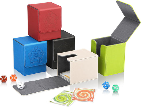 MTG Card Deck Box - Holds 100+ Single Sleeved Cards, Microfiber Lining, Leather Compatible with TCG (Vertical-Black)