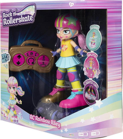 10" Rock N Rollerskate Doll Rainbow Riley Light Up Remote Control Rollerskating Doll - Plays Music and Skates!, H
