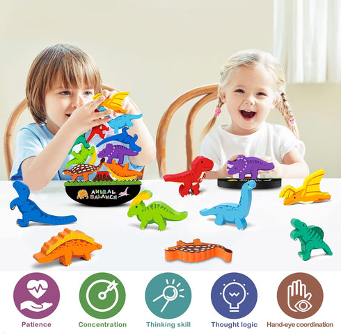 FFTROC Montessori Dinosaur Toys for 2-4 Year Old Boys - Wooden Stacking Dinosaur Toys for Kids