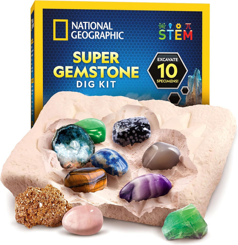 Gemstone Dig Kit – Dig Up 10 Real Gemstones and Crystals, Science Kit for Kids, Gift for Girls and Boys