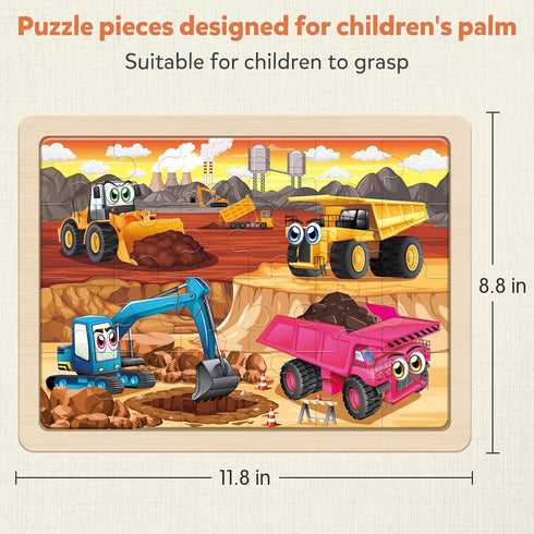 3-5, 24 4-6, 3 4 5 6 SYNARRY Large Wooden Construction Vehicle Puzzles for Toddlers Piece Monster Truck Puzzles