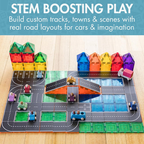 Pack 40PCs Set 3+, Set Learn & Grow Magnetic Tiles Road Expansion - Road Toppers for Cars, STEM Learning & Building Toy