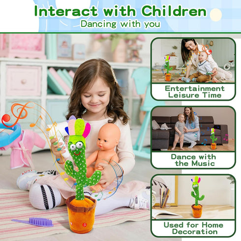JAKCJFII 120 Adjust Volume Dancing Talking Cactus Baby Toy Singing Mimicking Recording Toys Repeats What You Say, Comes