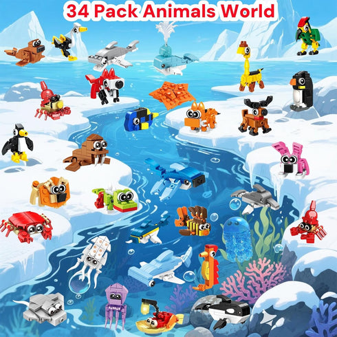 VEMBAP 34 Packs 6+ Party Favors for Kids, Ocean Animal Building Blocks for Goodie Bags Stuffers Classroom Prizes