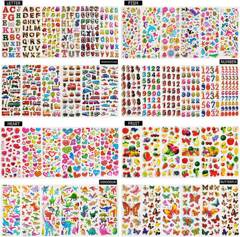 60 Sheets (1800+) Stickers for Kids, CNYMANY 3D Puffy Stickers for Scrapbooking Bullet Journal