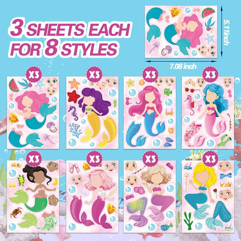 24 Sheets Mermaid Stickers Make Your Own Mermaid Stickers Party Favors Make A Mermaid Stickers Mermaid Make A Face Stickers for Kids Party Favors,Classroom Rewards,Mermaid Themed Art Craft Supplies by DUJAA