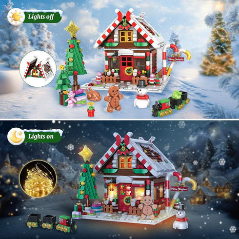 PleyWalden 12+ Set 1288Pcs Christmas Gingerbread House Building Block for Girls Age with LED Lights, Christmas Village