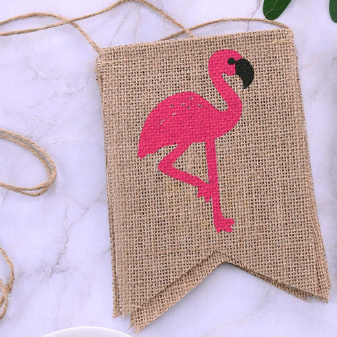 Hello Summer Burlap Banner Rustic Summer Decoration with Flamingo Pattern for Pool Party, Beach Party, Barbecue