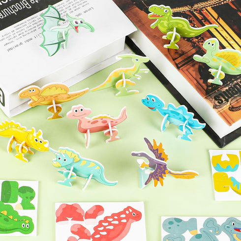KIMOBER 25Pcs 3D Cartoon Dinosaur Puzzle, DIY Learning Education Jigsaw Toys for Kids