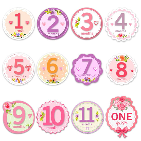 Baby Monthly Milestone Stickers for Girls, Floral Designs with Holiday Themes, First Year