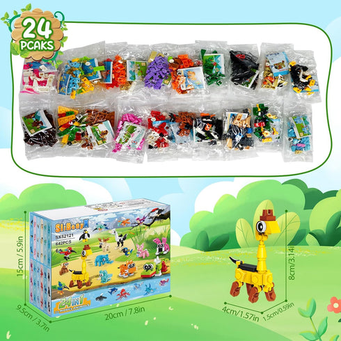 24 Pack 642 Set 612 Party Favors for Kids, PCS Animal Building Blocks Toy Goodie Bag Fillers, Classroom Prizes