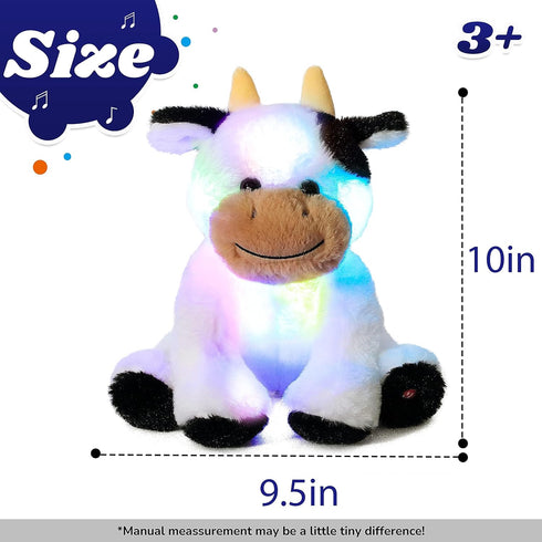 Cuteoy Glowing LED Cow Nightlight, Musical Plush Stuffed Animal with Lullabies, Gifts for Kids, 10"