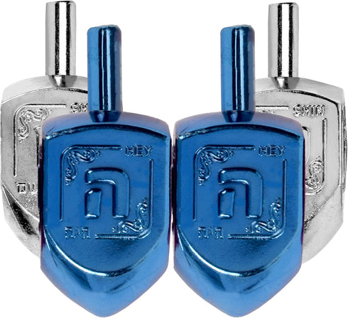 Hanukkah Dreidels - Metallic Blue and Silver Dreidel, 4 Pack Medium