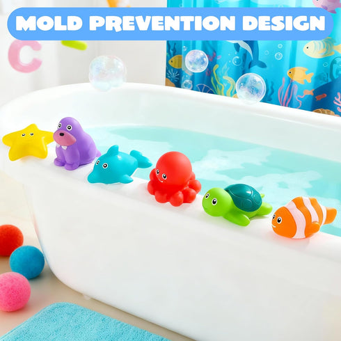 6 JOYIN Pcs Sea Animal Bath Toys, Sealed & No-Hole & Mold Free Bathtub Toys for Kids, Non-Toxic & Soft Water Vehicles