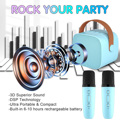 YLL Mini Karaoke Machine for Kids, Portable Bluetooth Speaker with 2 Wireless Microphones, Christmas Birthday Gift