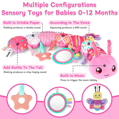 6-12 6-in-1 Tummy 0 3 6 9 12 18 Baby Girls Toys Months - Infant Sensory Music Animal Stuffed Caterpillar Toy